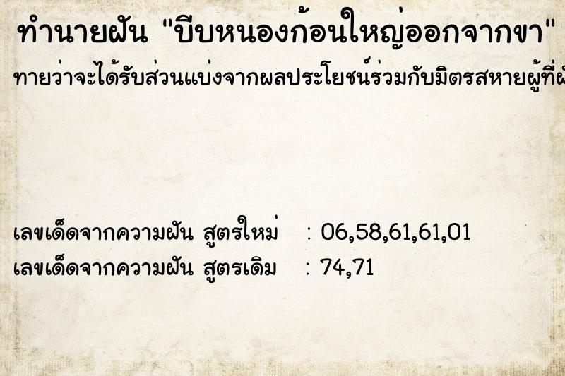 ทำนายฝัน บีบหนองก้อนใหญ่ออกจากขา