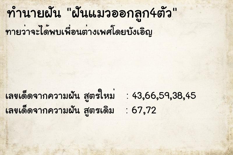 ทำนายฝัน ฝันแมวออกลูก4ตัว