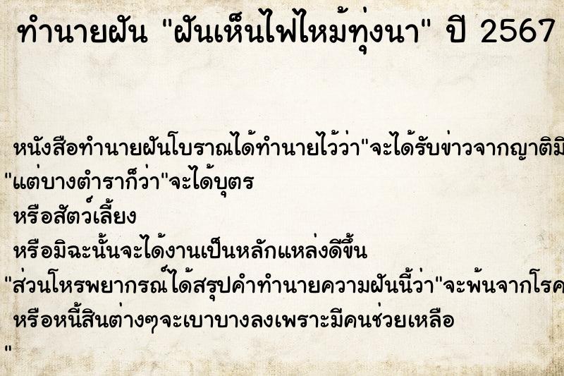 ทำนายฝัน ฝันเห็นไฟไหม้ทุ่งนา  เลขนำโชค 