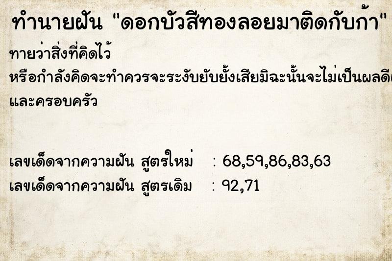 ทำนายฝัน ดอกบัวสีทองลอยมาติดกับก้า