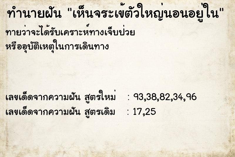 ทำนายฝัน เห็นจระเข้ตัวใหญ่นอนอยู่ใน