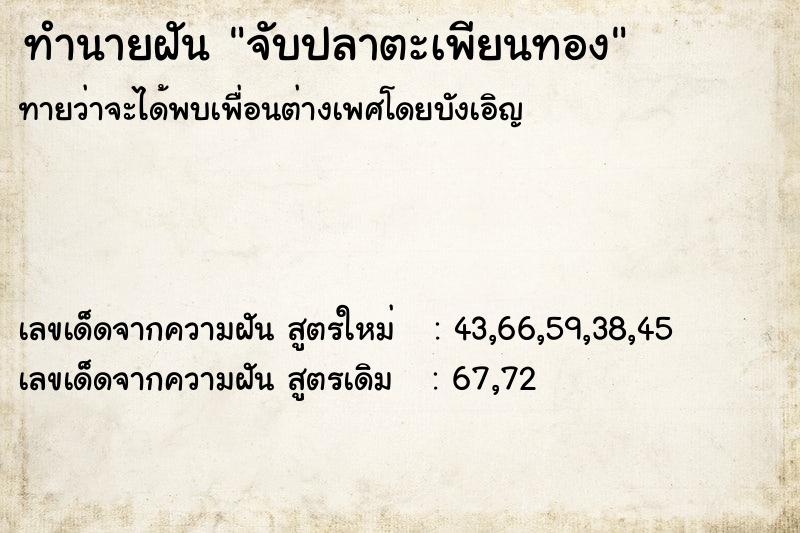 ทำนายฝัน จับปลาตะเพียนทอง