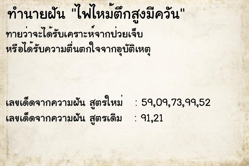 ทำนายฝัน ไฟไหม้ตึกสูงมีควัน