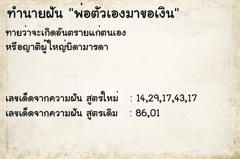 ทำนายฝัน พ่อตัวเองมาขอเงิน