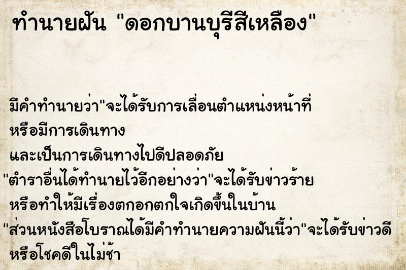 ทำนายฝัน ดอกบานบุรีสีเหลือง