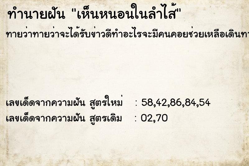 ทำนายฝัน เห็นหนอนในลำไส้  เลขนำโชค 