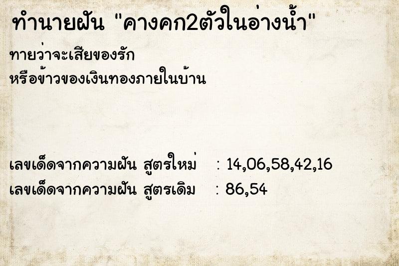 ทำนายฝัน คางคก2ตัวในอ่างน้ำ