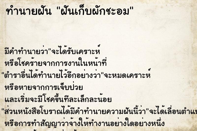 ทำนายฝัน ฝันเก็บผักชะอม  เลขนำโชค 