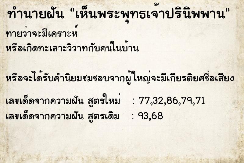 ทำนายฝัน เห็นพระพุทธเจ้าปรินิพพาน