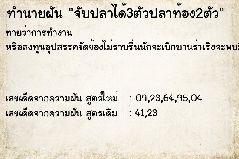 ทำนายฝัน จับปลาได้3ตัวปลาท้อง2ตัว