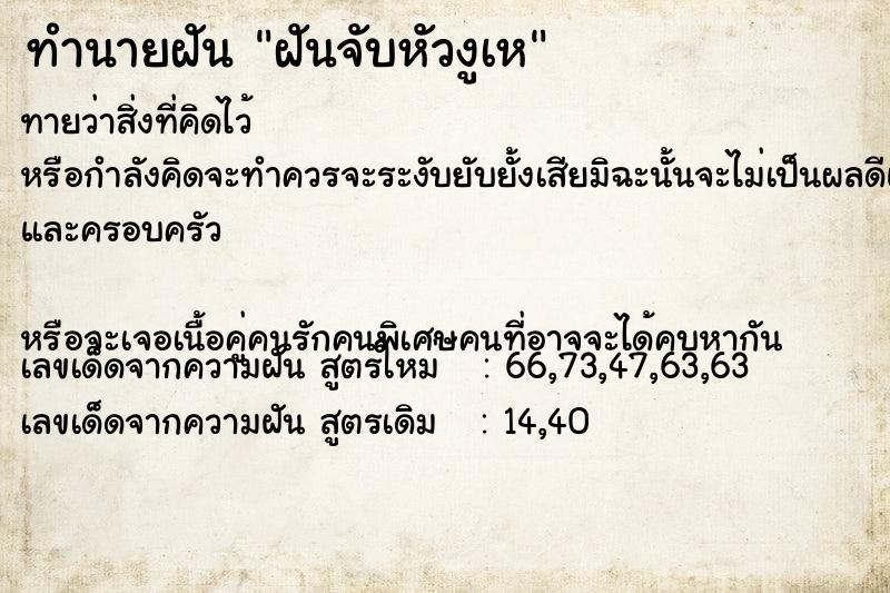 ทำนายฝัน ฝันจับหัวงูเห