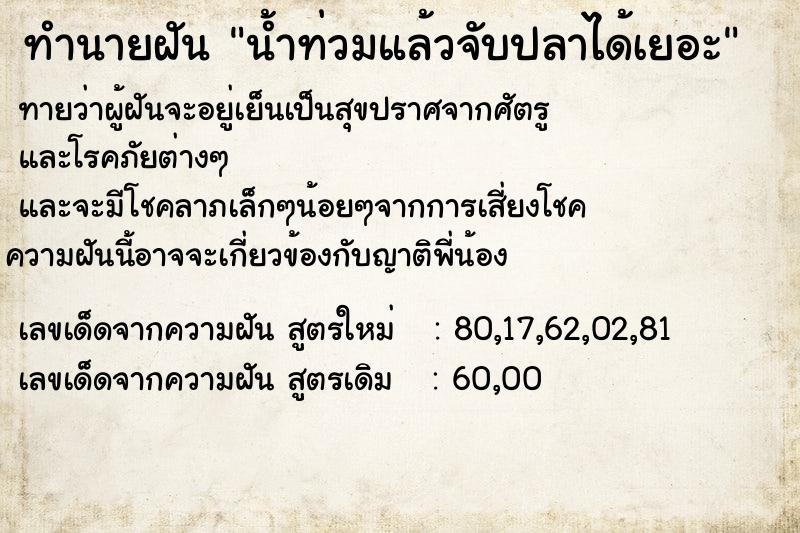 ทำนายฝัน น้ำท่วมแล้วจับปลาได้เยอะ