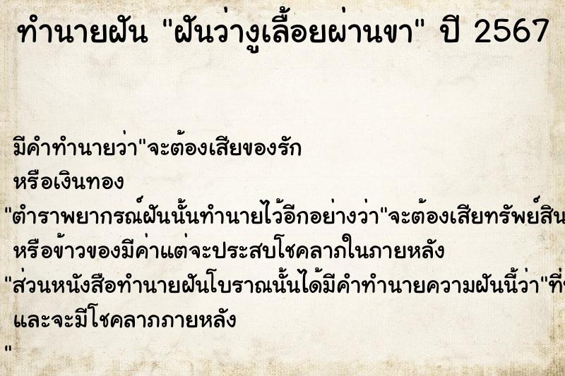 ทำนายฝัน ฝันว่างูเลื้อยผ่านขา  เลขนำโชค 