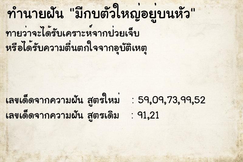 ทำนายฝัน มีกบตัวใหญ่อยู่บนหัว