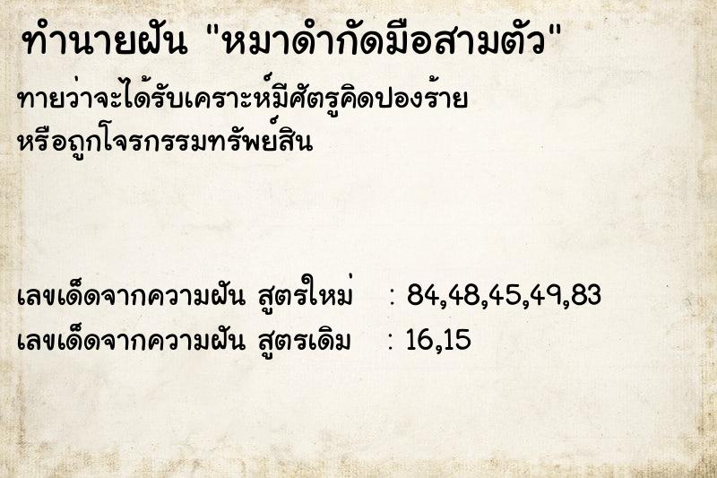 ทำนายฝัน หมาดำกัดมือสามตัว