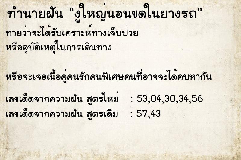 ทำนายฝัน งูใหญ่นอนขดในยางรถ