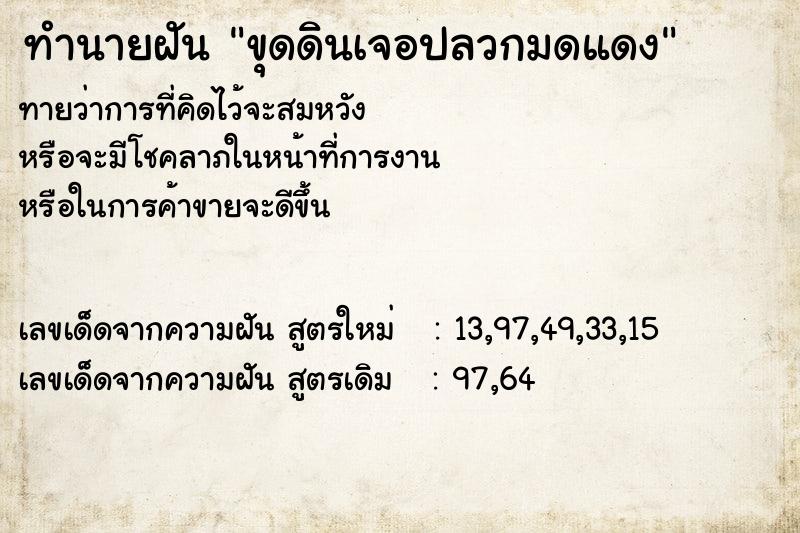 ทำนายฝัน ขุดดินเจอปลวกมดแดง