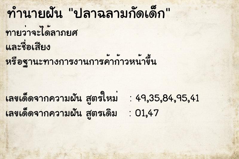 ทำนายฝัน ปลาฉลามกัดเด็ก