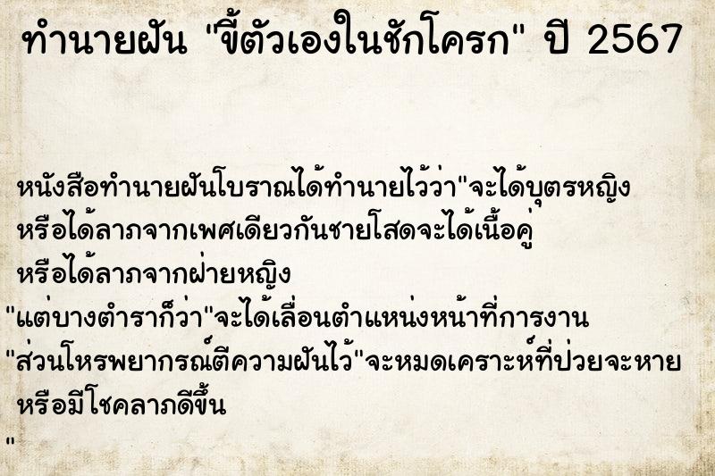 ทำนายฝัน ขี้ตัวเองในชักโครก