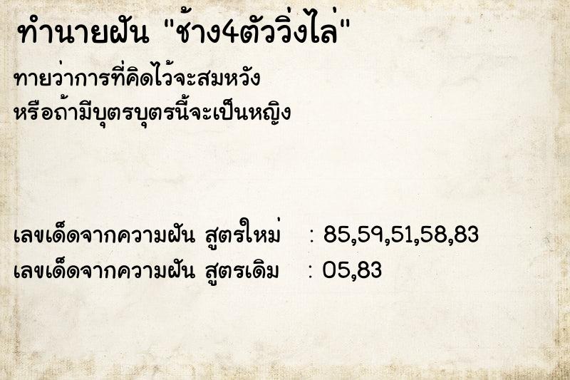 ทำนายฝัน ช้าง4ตัววิ่งไล่