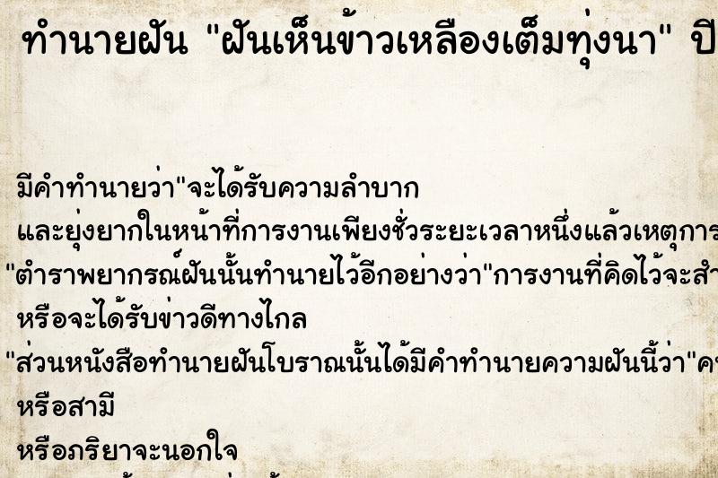 ทำนายฝัน ฝันเห็นข้าวเหลืองเต็มทุ่งนา