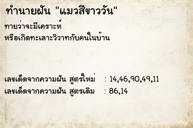 ทำนายฝัน แมวสีขาววัน