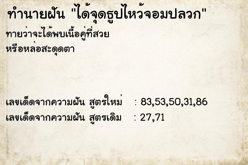 ทำนายฝัน ได้จุดธูปไหว้จอมปลวก