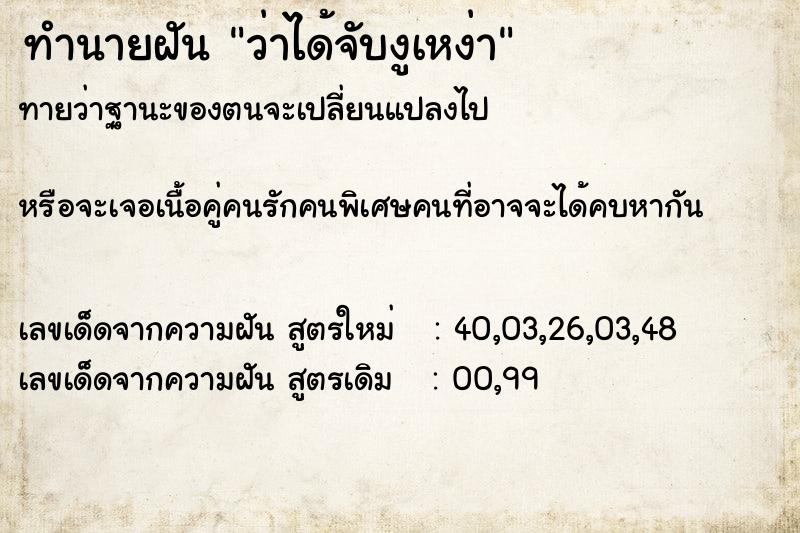 ทำนายฝัน ว่าได้จับงูเหง่า