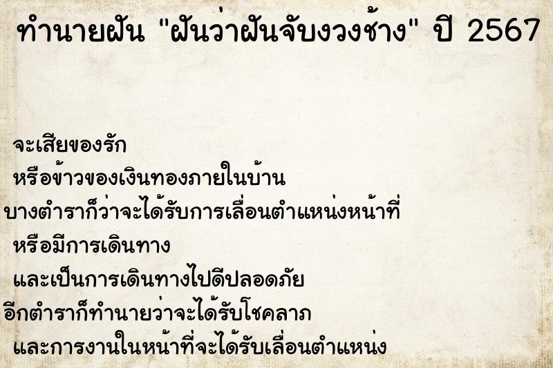 ทำนายฝัน ฝันว่าฝันจับงวงช้าง