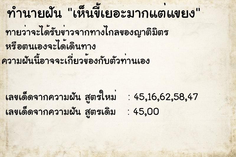 ทำนายฝัน เห็นขี้เยอะมากแต่แขยง