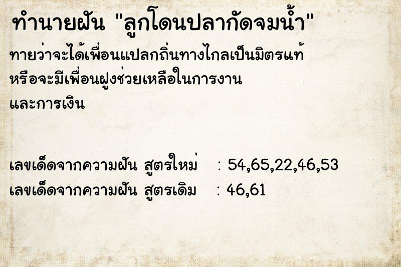 ทำนายฝัน ลูกโดนปลากัดจมน้ำ