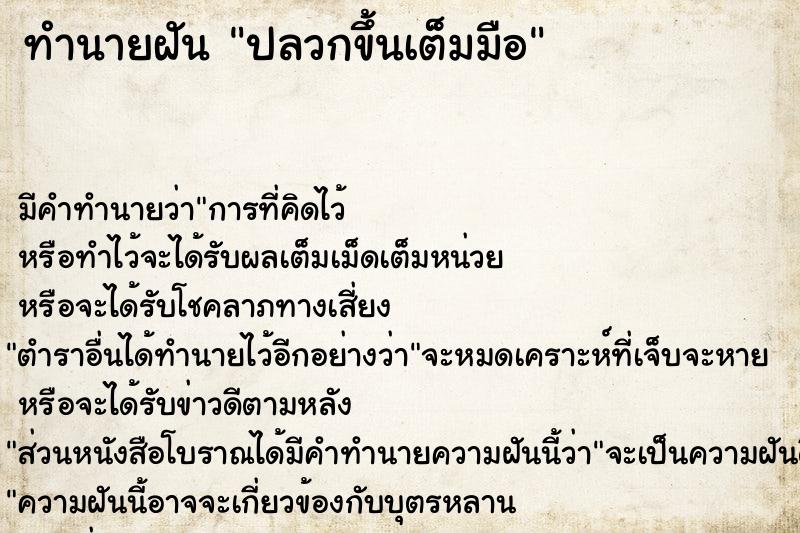 ทำนายฝัน ปลวกขึ้นเต็มมือ