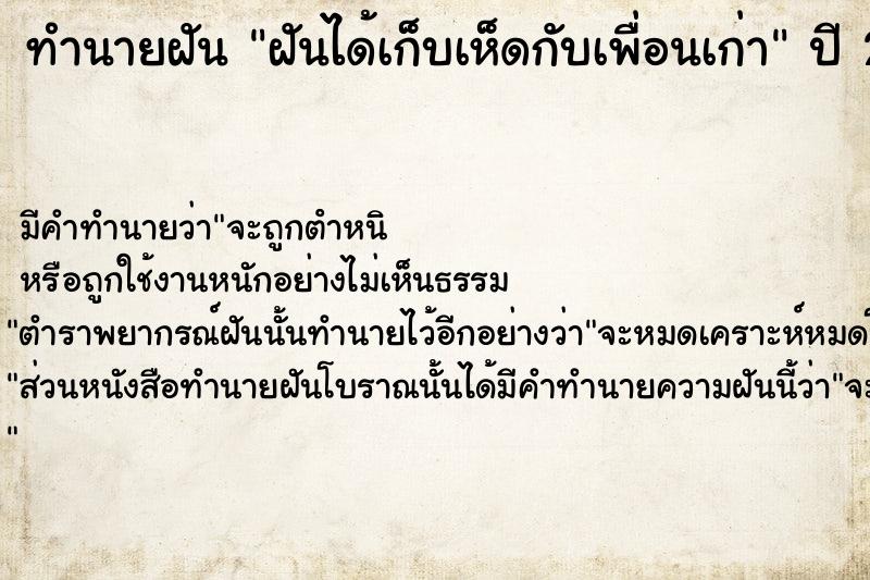 ทำนายฝัน ฝันได้เก็บเห็ดกับเพื่อนเก่า