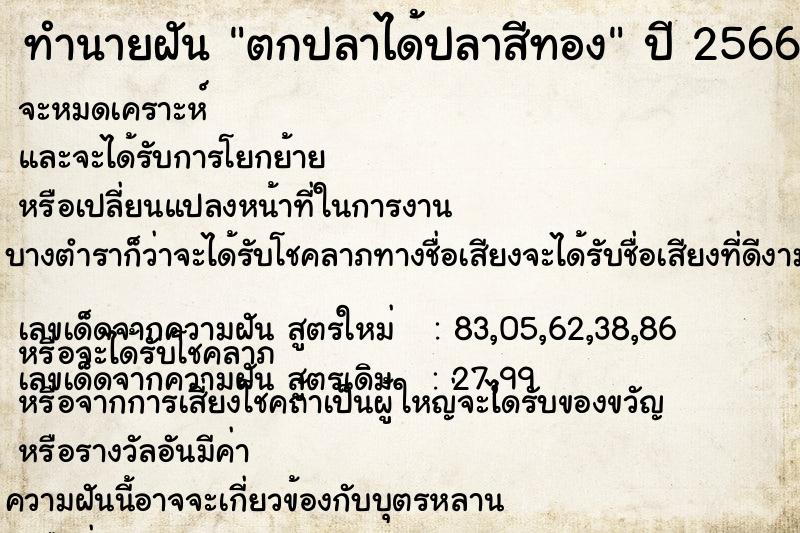 ทำนายฝัน ตกปลาได้ปลาสีทอง