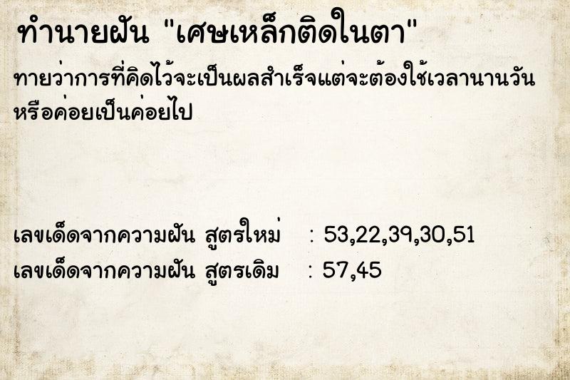 ทำนายฝัน เศษเหล็กติดในตา