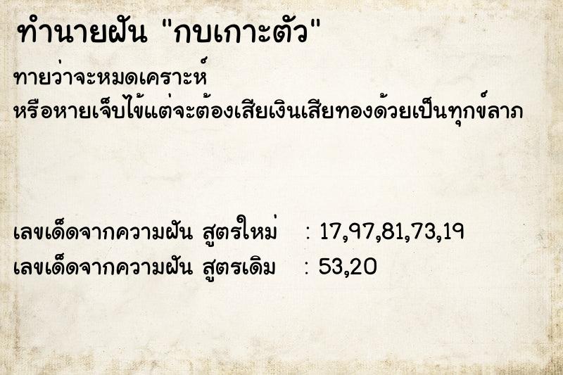 ทำนายฝัน กบเกาะตัว