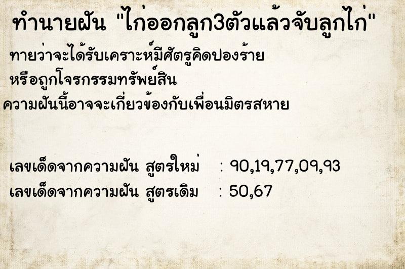 ทำนายฝัน ไก่ออกลูก3ตัวแล้วจับลูกไก่