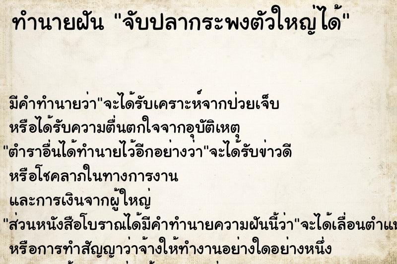 ทำนายฝัน จับปลากระพงตัวใหญ่ได้  เลขนำโชค 