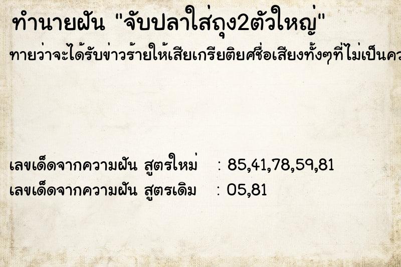 ทำนายฝัน จับปลาใส่ถุง2ตัวใหญ่