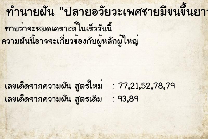 ทำนายฝัน ปลายอวัยวะเพศชายมีขนขึ้นยาว  เลขนำโชค 