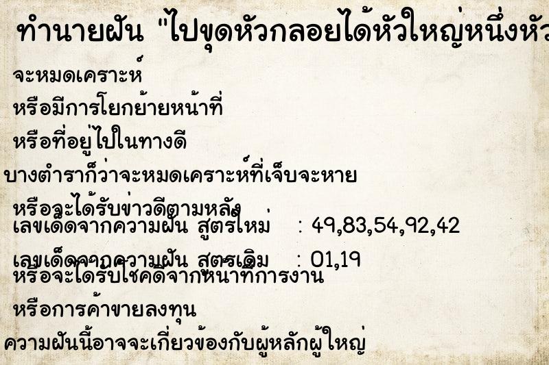 ทำนายฝัน ไปขุดหัวกลอยได้หัวใหญ่หนึ่งหัว