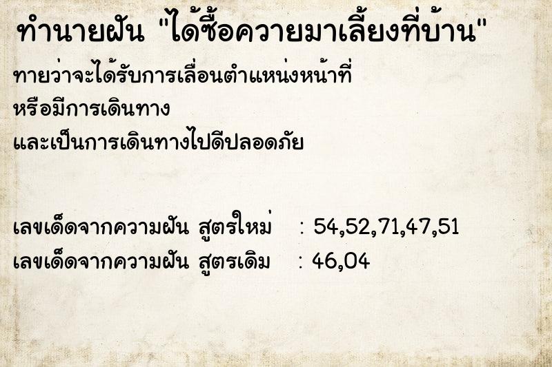 ทำนายฝัน ได้ซื้อควายมาเลี้ยงที่บ้าน