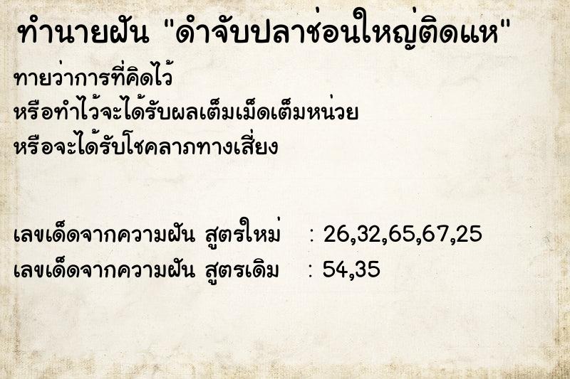 ทำนายฝัน ดำจับปลาช่อนใหญ่ติดแห