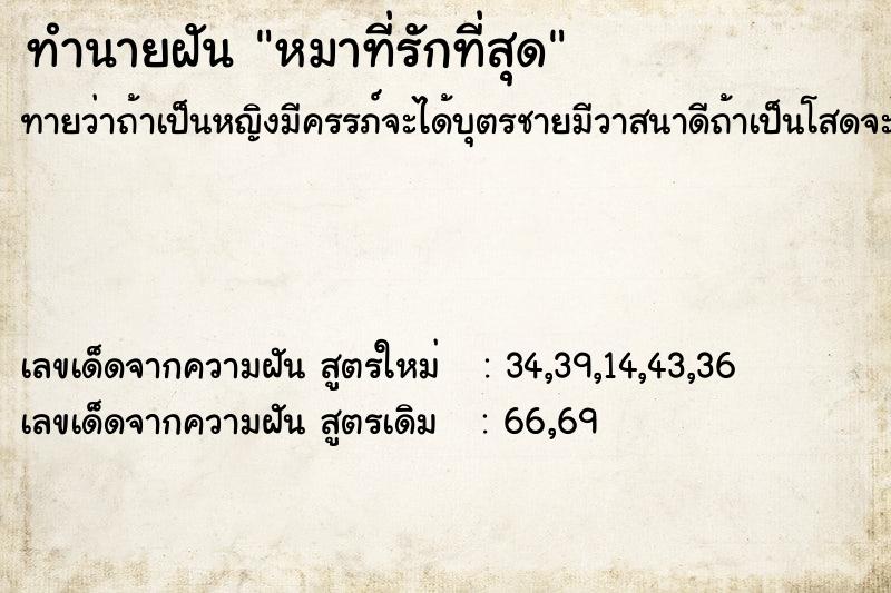 ทำนายฝัน หมาที่รักที่สุด