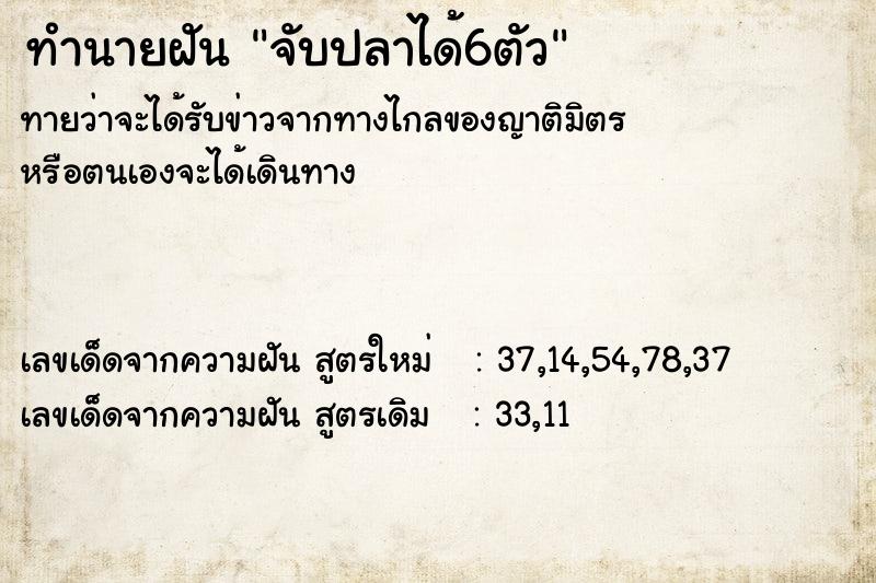 ทำนายฝัน จับปลาได้6ตัว