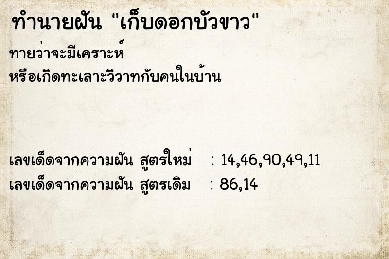 ทำนายฝัน เก็บดอกบัวขาว