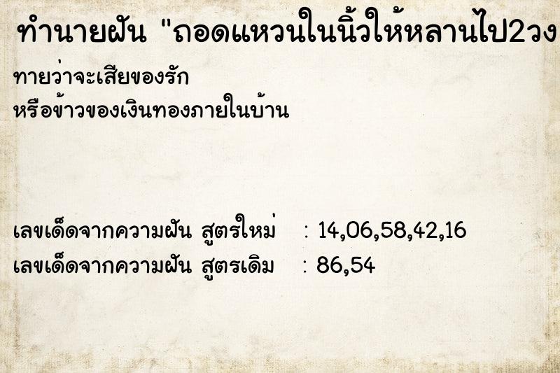 ทำนายฝัน ถอดแหวนในนิ้วให้หลานไป2วง