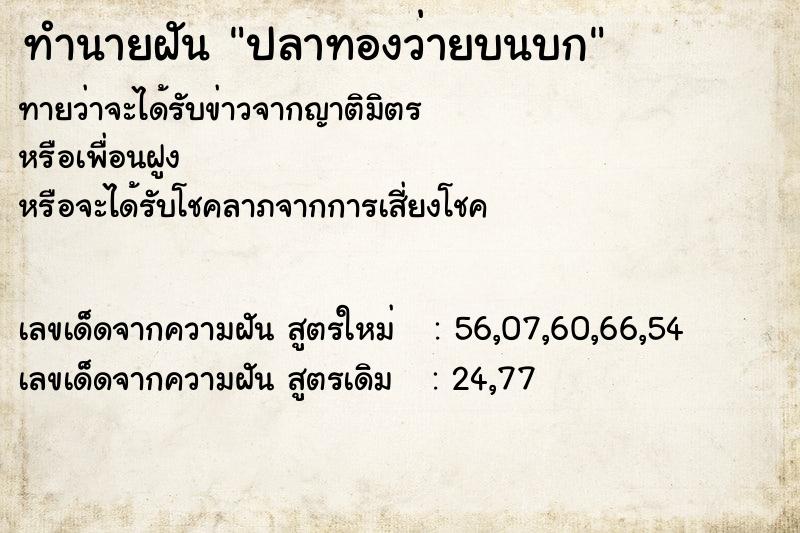 ทำนายฝัน ปลาทองว่ายบนบก