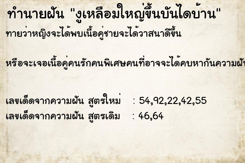 ทำนายฝัน งูเหลือมใหญ่ขึ้นบันไดบ้าน