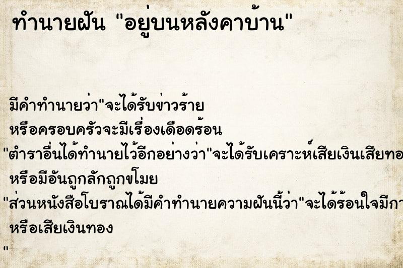 ทำนายฝัน อยู่บนหลังคาบ้าน